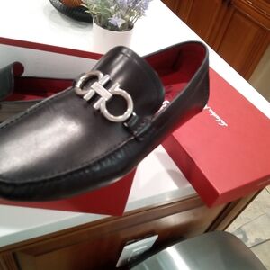 Salvatore Ferragamo Black Leather Slip-On Loafers